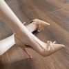 Skinny sexy shoes, side empty high heels, spring and summer pointed head, thin heel bow.