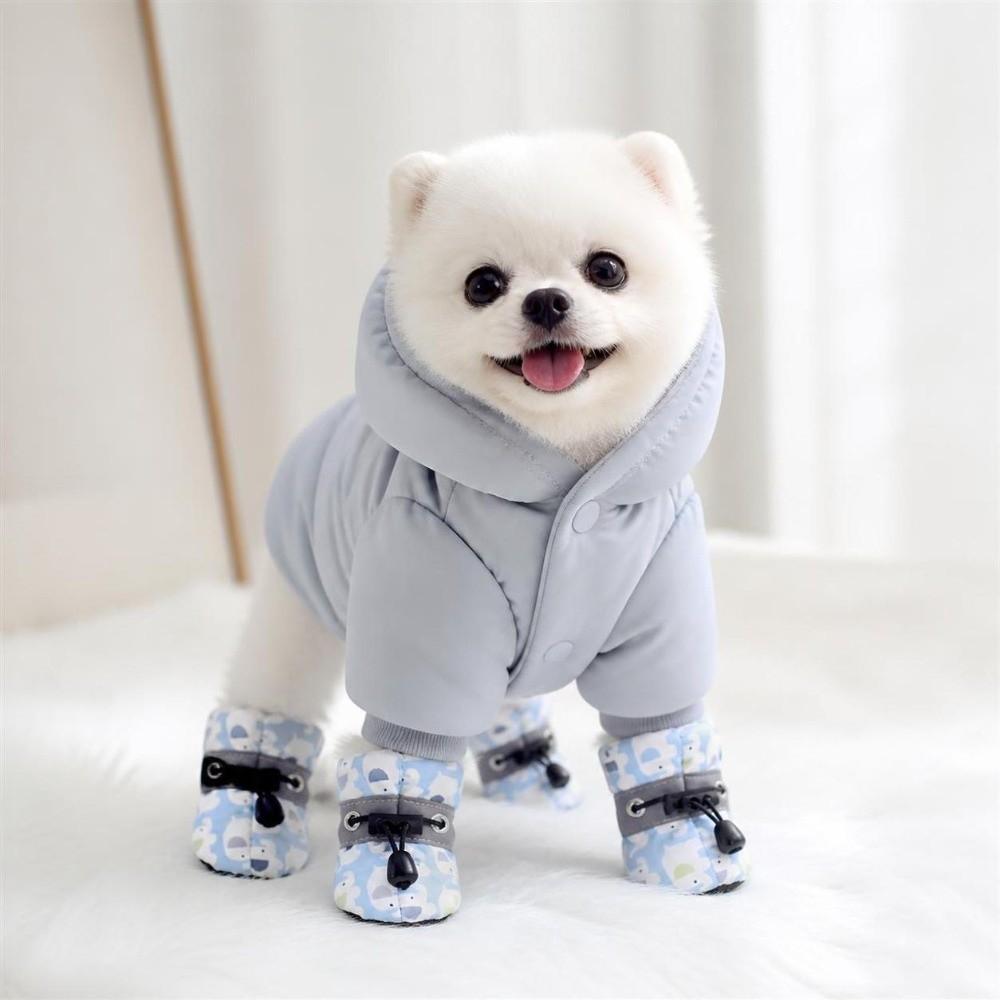 4Pcs Plush Pet Shoes Anti-slip Pet Snow Boots Fashion Cats Puppy Socks for Small Medium Dog
