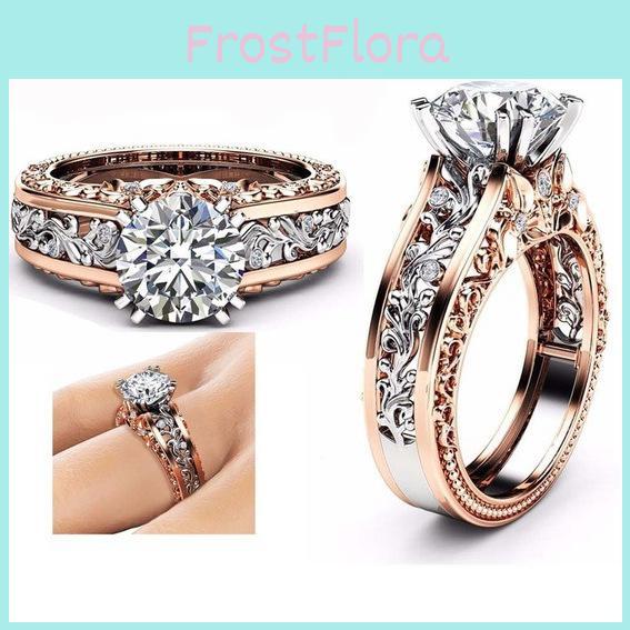 Stunning 14k Rose Gold Plated Colorful Floral Ring With Champagne Gemstone For Women