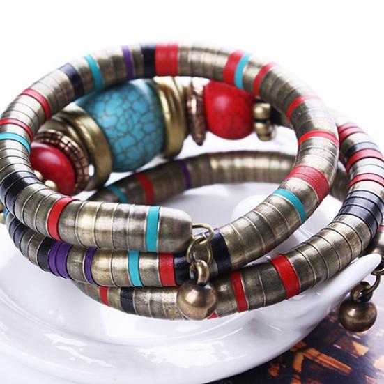 Bohemian Women Girl Multilayer Turquoise Beaded Bangle Bracelet Jewelry Gift