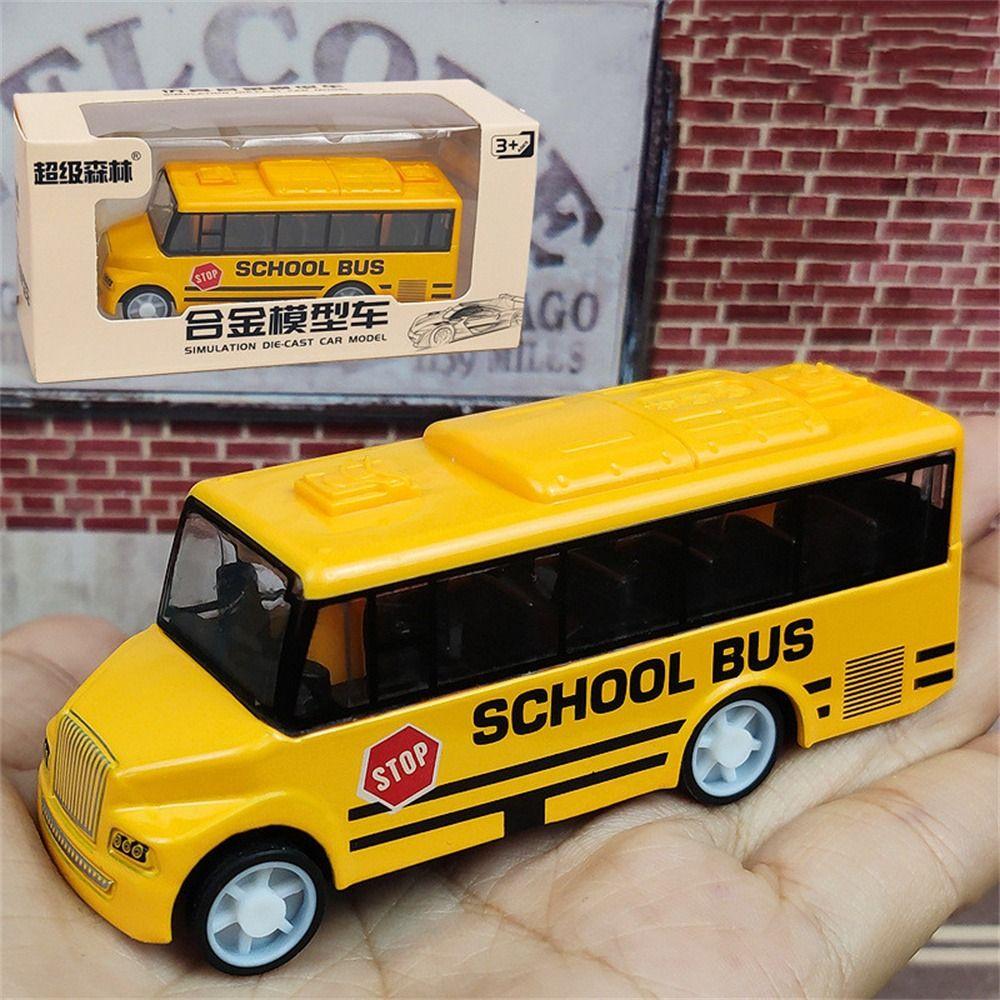 High Imitation Pull Back Car Vehicle Model School Bus Model Zinc Zinc Alloy Bus Model  Collection Toys