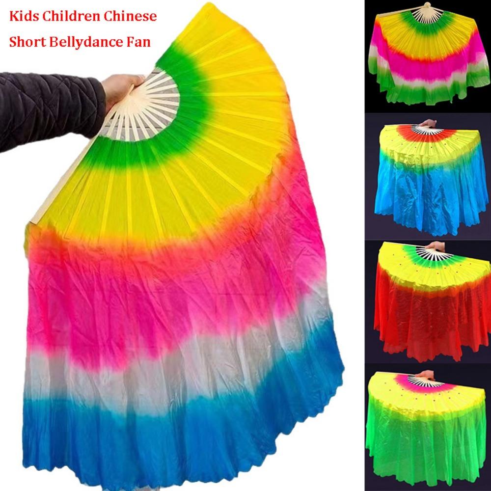 45cm Half Circle Silk Kids Children Bamboo Fans Hand Dye Adults Fan Veil Pairs Yangko Dance Tools