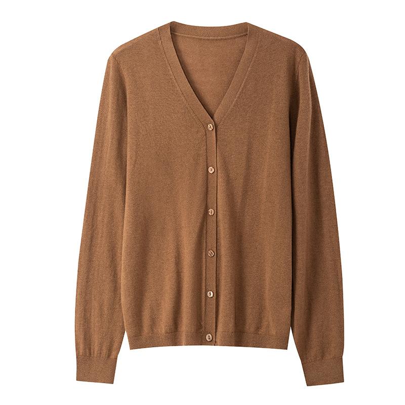 Autumn New 0 Wool Cardigan Women's Blouse Collar with Casual Long-sleeved Knitted Sweater Jacket Thin Top