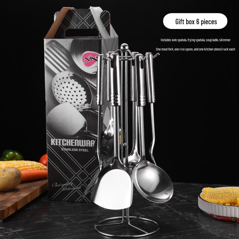 7-Piece Stainless Steel Kitchen Utensil Set: Spoon, Spatula, Slotted Spatula, Strainer, Ladle, Rice Spoon, Flour Sifter, and Meat Fork