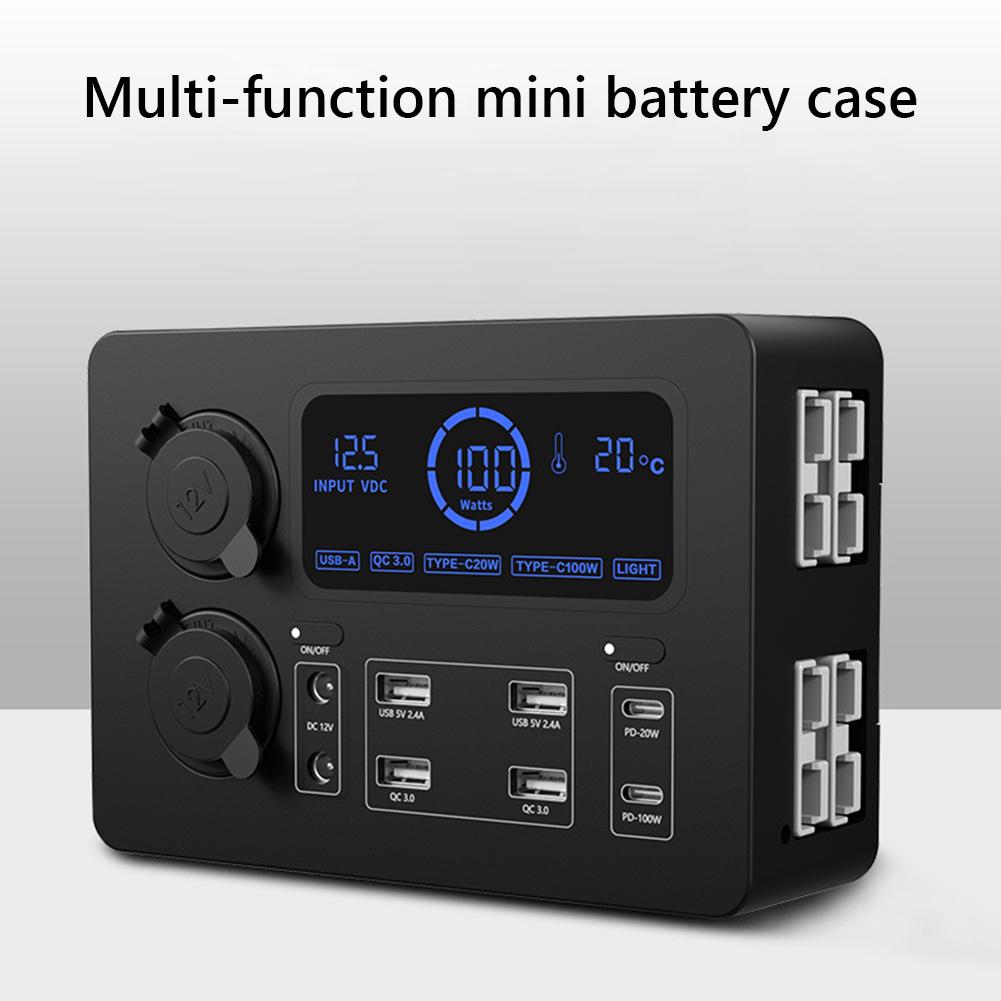 12V 100W LCD Display Power Box with LED Lights Portable Control Hub USB-C & QC3.0 Ports Power Socket Box for RVs SUVs Boats