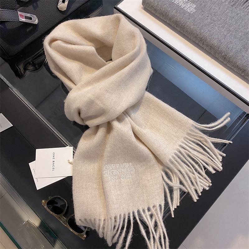 Solid Color Embroidered Wool Scarf Women's Winter New High-end Retro Versatile Scarf