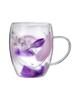 Double Wall Glass Coffee Mug 250/350ml Feather Design Cup with Handle Insulated Anti-Scalding Comfortable Grip