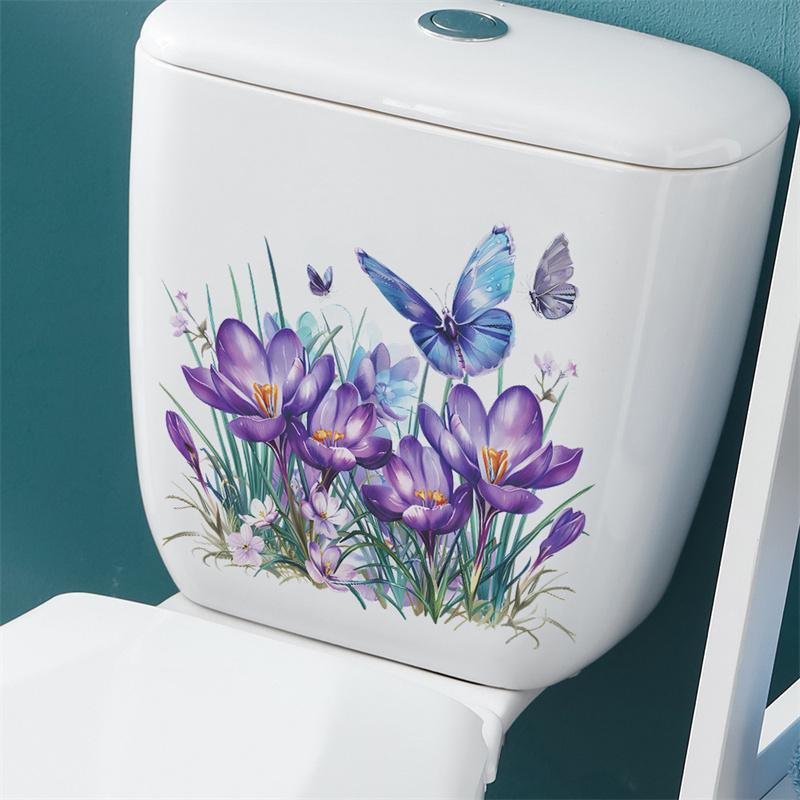 Butterfly Flower Toilet Seat Stickers Self-Adhesive Toilet Lid Decals Diy Removable Stickers For Bathroom Home Decor