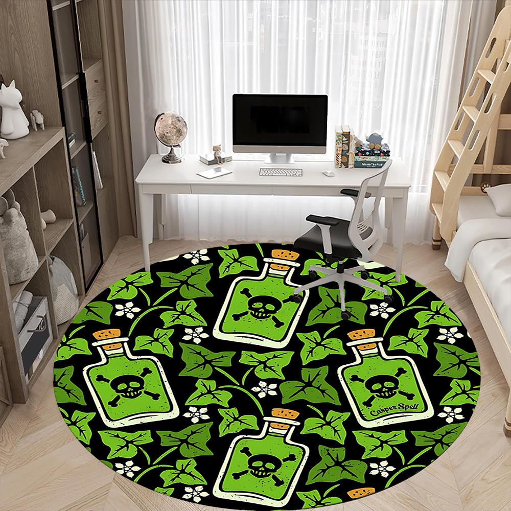 1pc Skull Poison Office Round Area Rug, Indoor Mat Suitable For Office, Under Office Chairs Bedroom Living Room Home Decor, Room Deco201