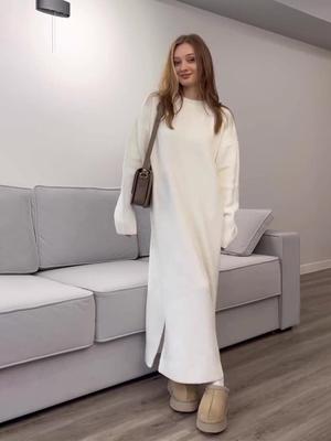 European American Korean Style Autumn/Winter 2024 Knitted Round Neck Long Sleeve Loose Dress