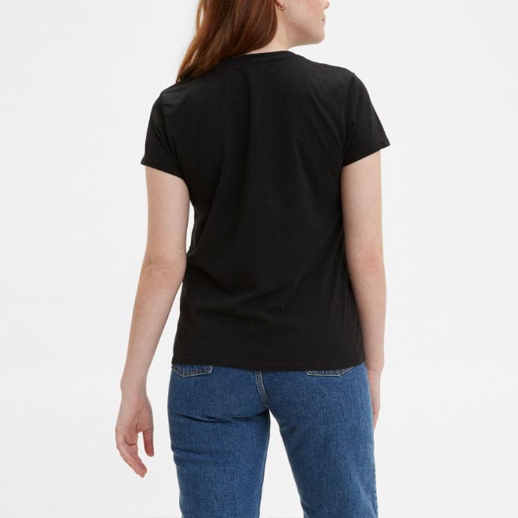 Levis Logo Solid Color Round Neck T-Shirt Women Tops Black 39185-0008