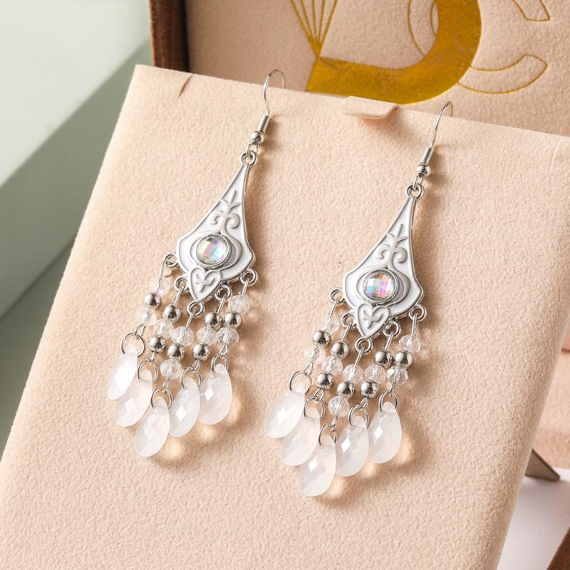 

Vintage Elegant Crystal Water Drop Dangle Earrings for Women Ethnic Temperament Long Geometric Handmade Earring Female Jewelry білий