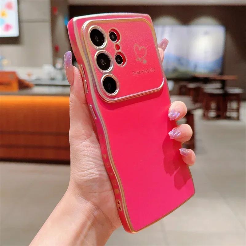 Colorful Love Heart Case For Samsung Galaxy S25 S24 S23 FE S22 Plus Ultra Shockproof Soft TPU Electroplated Wave Back Cover