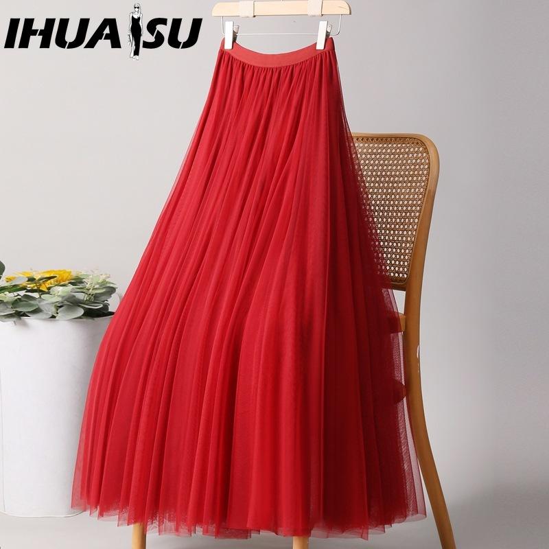 

IHUASU 28 цветов Женская мода Повседневная Летняя Весенняя Юбка XL бордовый