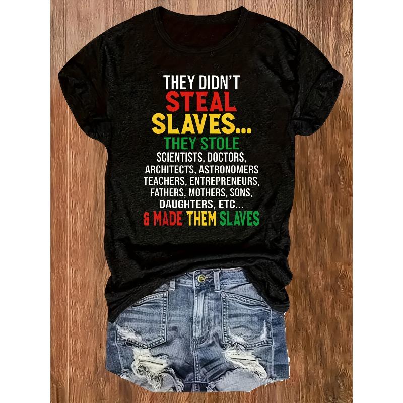 

Casual Round Neck Letter Print T-Shirt, Juneteenth Celebration, Breathable & Stretchy, All Seasons European Size 4XL