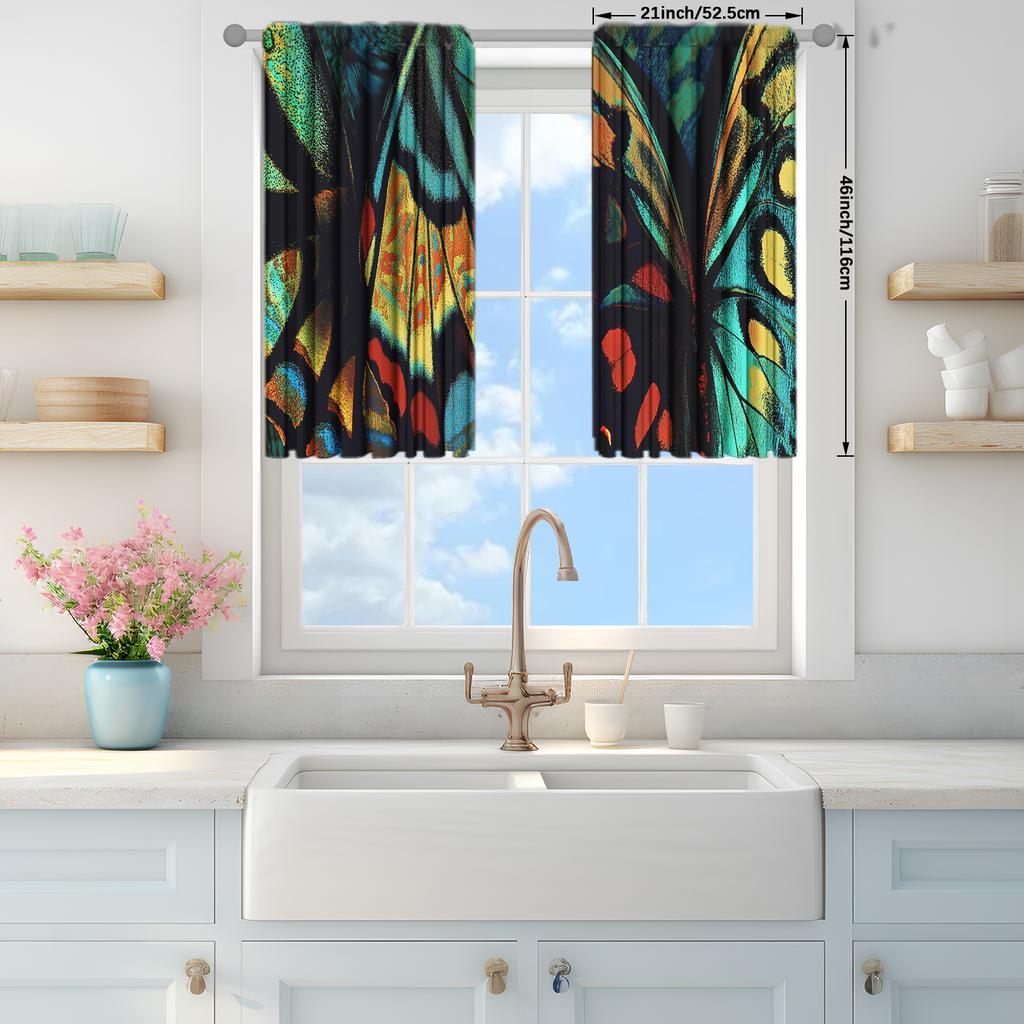 2pcs Colorful Butterfly Wings Printed Curtain for Home Decor - Rod Pocket Window Treatment for Bedroom, Office, Kitchen