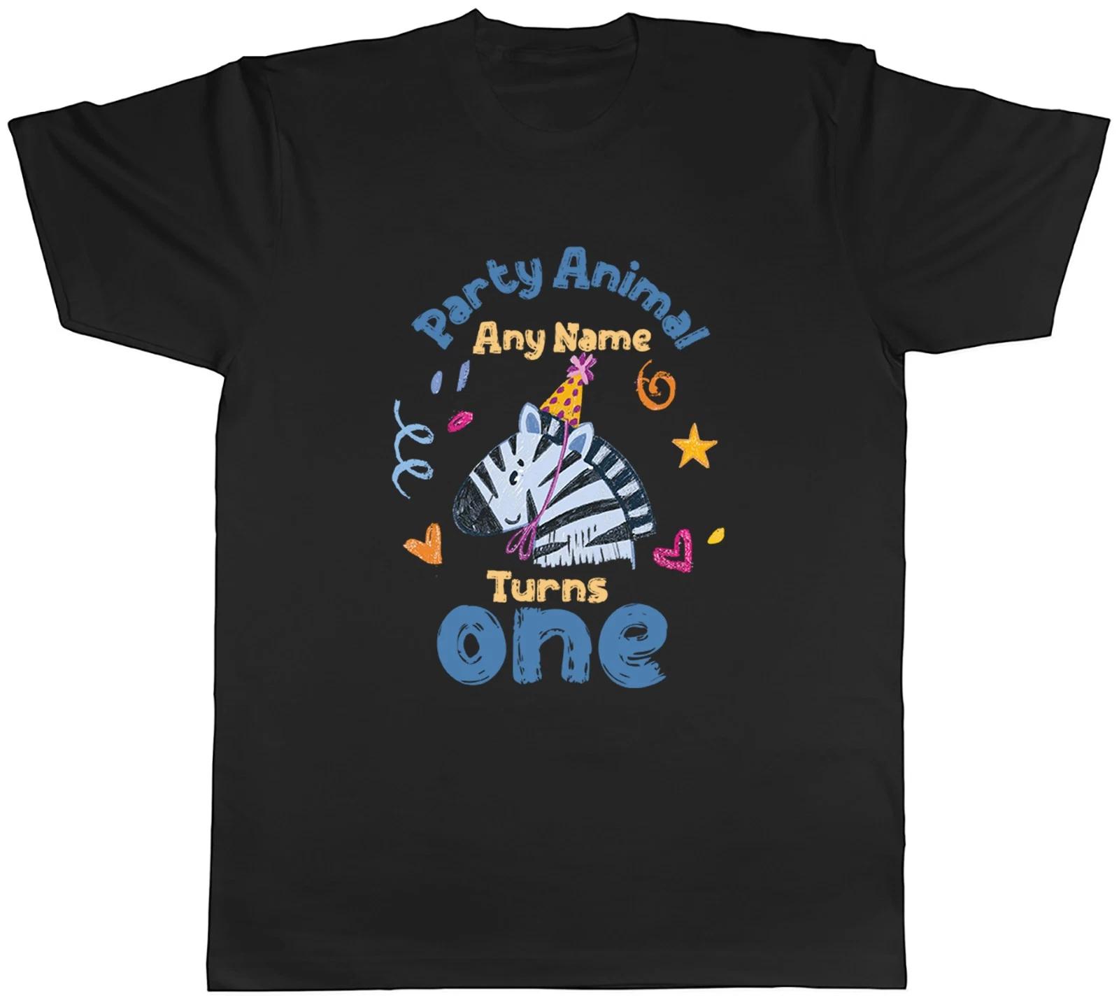 Personalised Party Animal Zebra Turns Name Age Mens T-Shirt Tee Gift Top XS
