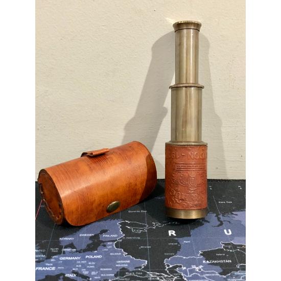 Antique Brass Leather Telescope 6" with Leather Case – Handmade Nautical Spyglass, Fully Functional – Perfect for Maritime and Pirate Collectors