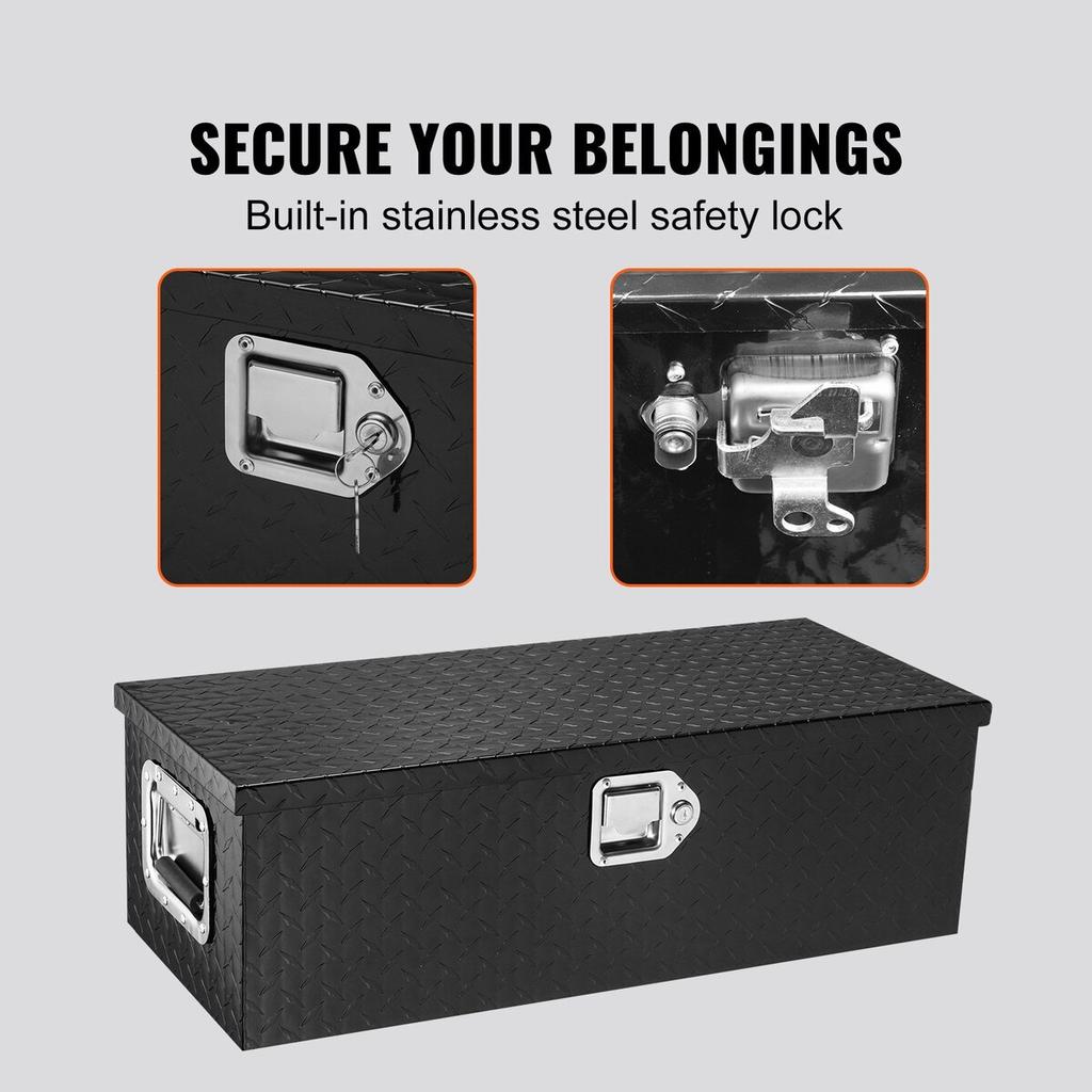 Heavy Duty Aluminum Truck Bed Tool Box, Diamond Plate Tool Box with Side Handle and Lock Keys, Storage Tool Box Chest Box Organizer for Pickup, Truck