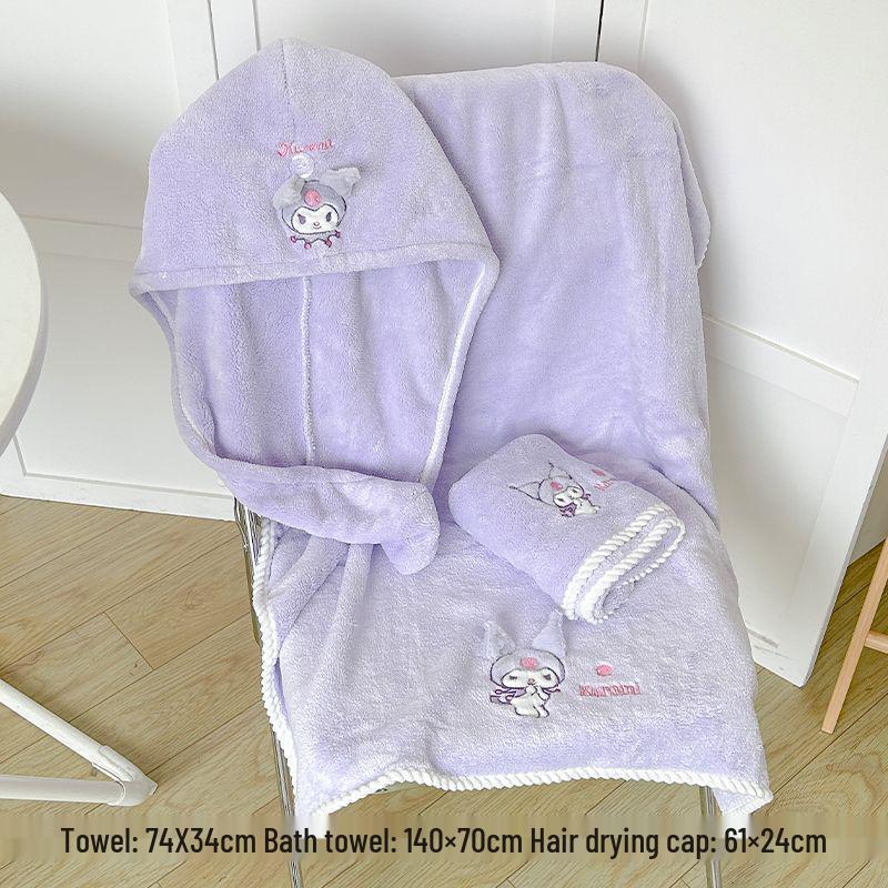 

Kuromi Towel Set: Cute, Water-Absorbent, No-Shedding Bath Towel & Cap (3-Piece) Towel 35*70cm
