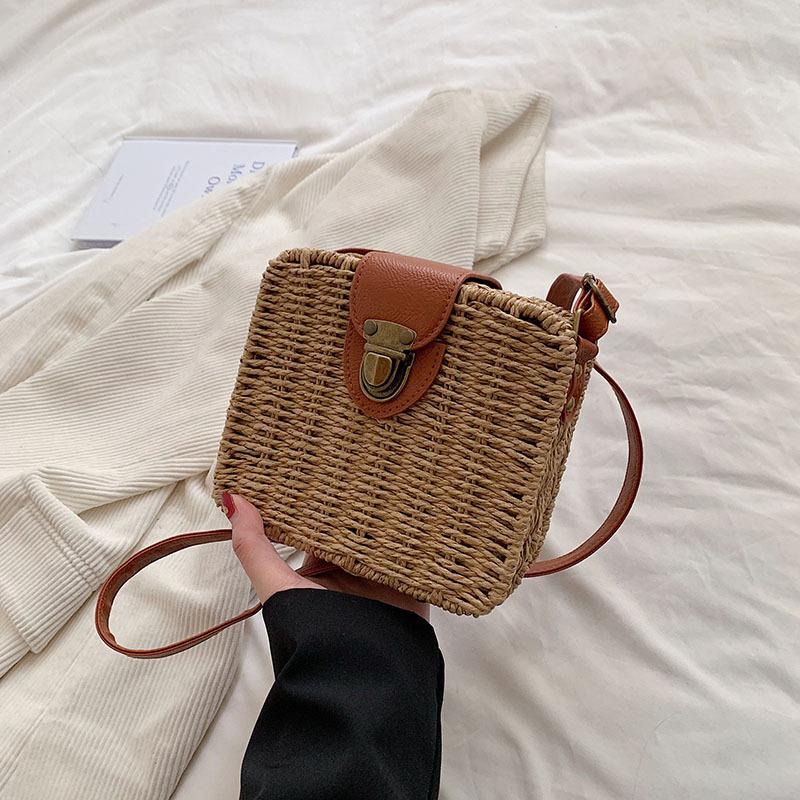 Borsa di Paglia Intrecciata a Mano da Donna Borse a Spalla da Donna Borsa a Tracolla da Spiaggia Viaggio Scatola Piccola in Rattan da Donna Borsa a Mano Shopper Borse Tote Boemia