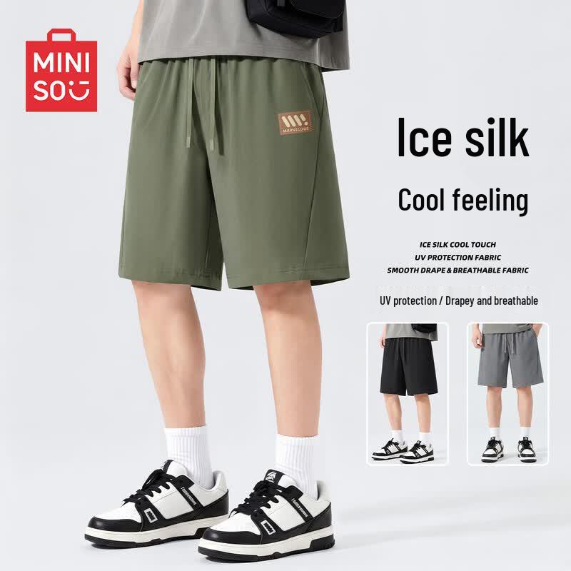 MINISO Men s Ice Silk Relaxed Fit Shorts L оливковое зеленый