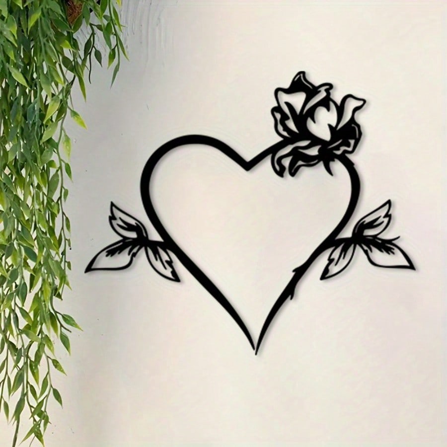 Vintage Heart Rose Metal Wall Art Rustproof Iron Floral Decor