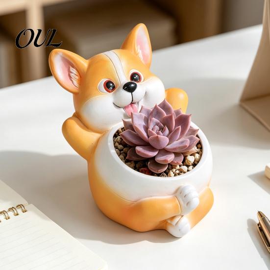 Süße Katzen Pflanzgefäße für Sukkulenten Fischfressende Pflanzgefäße, Blumentopf mit Drainage, Lustige Kreativ geformte Blumen Corgi Sukkulenten, Zimmerpflanzen,