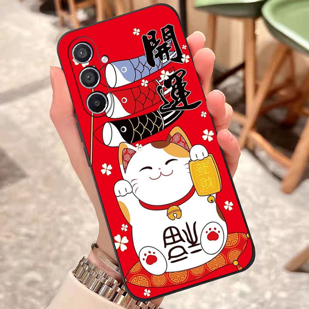 Lucky Money Cat Phone Case For Samsung S25 Edge 24 23 22 21 20 Ultra Plus Fe Galaxy A54 53 34 25 16 Silicon Cover