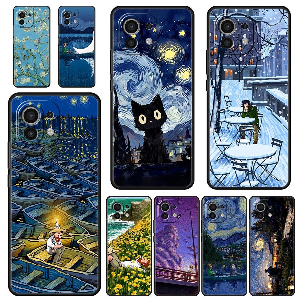 Phone Case For Xiaomi Mi 14 13 12 11 Lite 13T 12T 11x 11T 10T Pro 9T Note 10 Lite Soft Black Cover Retro Van Gogh Oil Painting