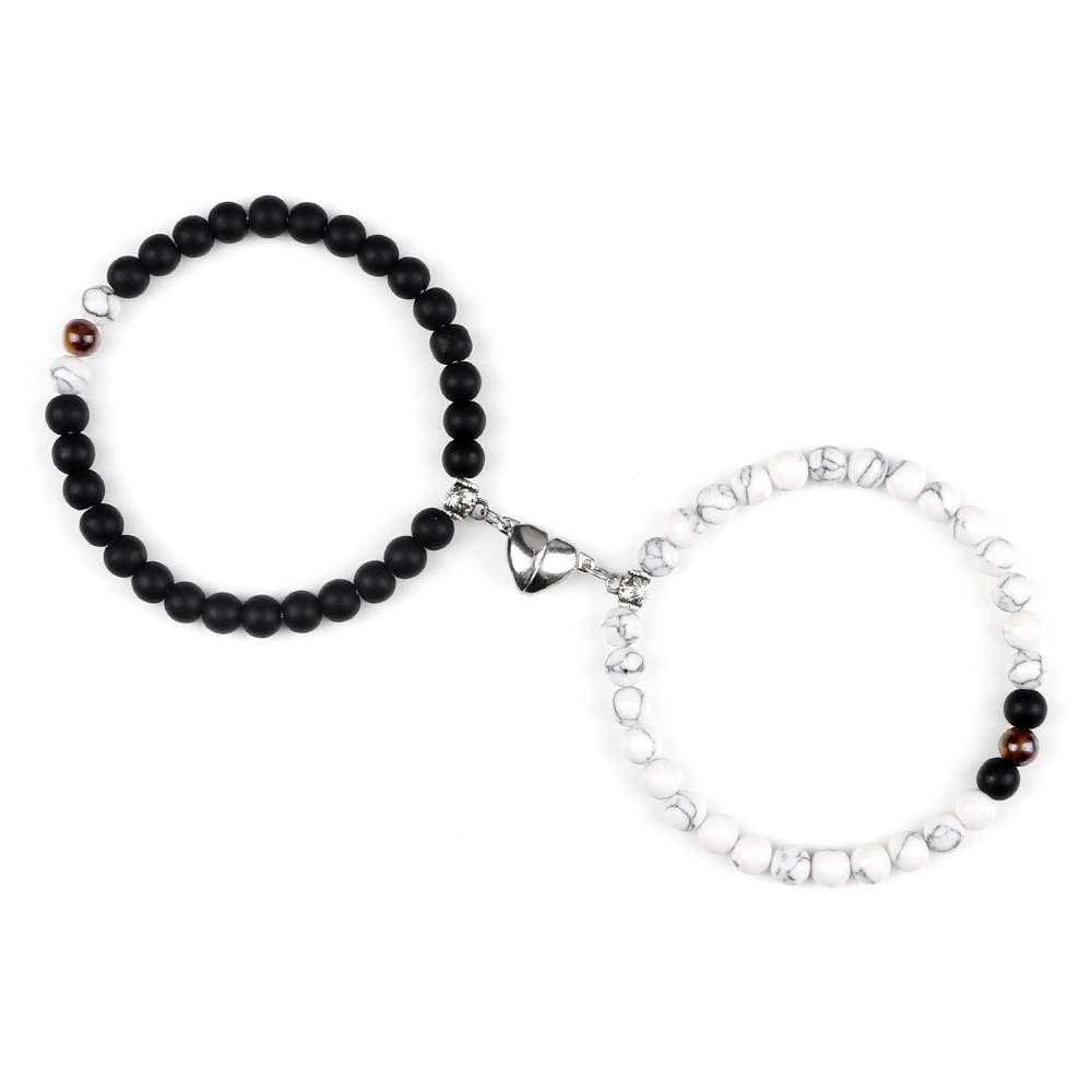 2Pcs/Set Couple Magnet Heart Shape Pendant Bracelets 6MM Malachite Tiger Eye Bangles Love Relationship Pulsera Jewelry Gift New