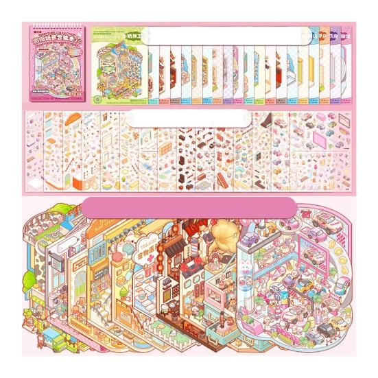 3D Scene Sticker Book Set for Kids Adults DIY Mini House Stickers Kit Reusable Kawaii Stickers for Home School Office