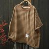 Women Vintage Striped T-Shirts Summer Chinese Style Loose O-Neck Short Sleeve Casual T-Shirts