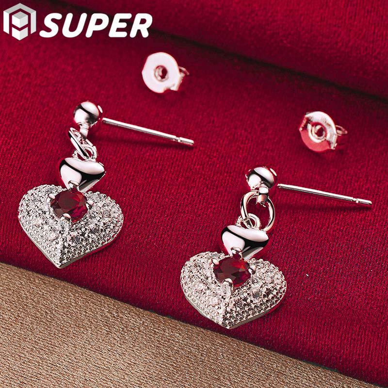 925 Sterling Silver AAA Zircon Heart Shaped Earrings Fashion Jewelry