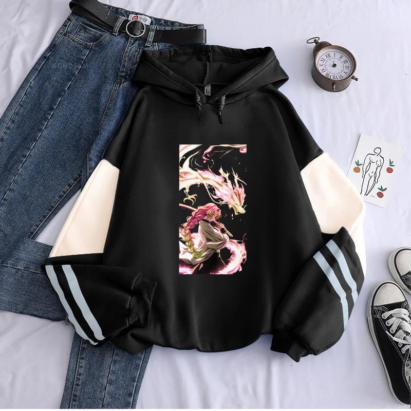 Kanroji Mitsuri Hoodie Demon Slayer Print Sweatshirt Men Women Harajuku Hooded Streetwear Patchwork Long Sleeve Fleece Pullover