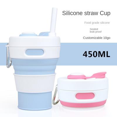 Kreativer faltbarer Silikonbecher Praktischer Strohhalm Kaffeetasse Einziehbarer Silikonbecher