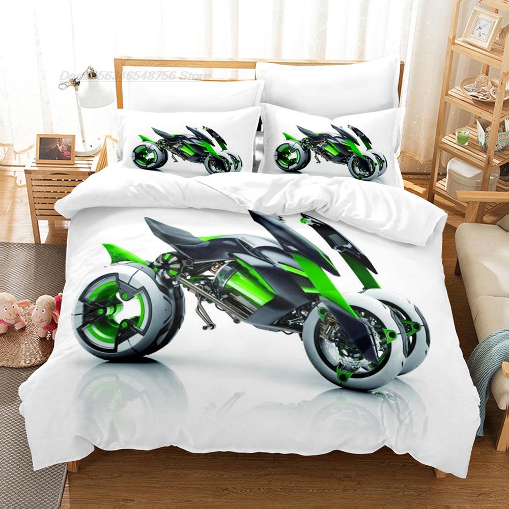 

Постільна білизна Kawasaki Односпальний Twin Full Queen King Розмір Комплект постільної білизни Дитяча Доросла Спальня Комплекти з підковдрою 3D Друк Крутий Дикий Мотоцикл AU King(245x210cm)