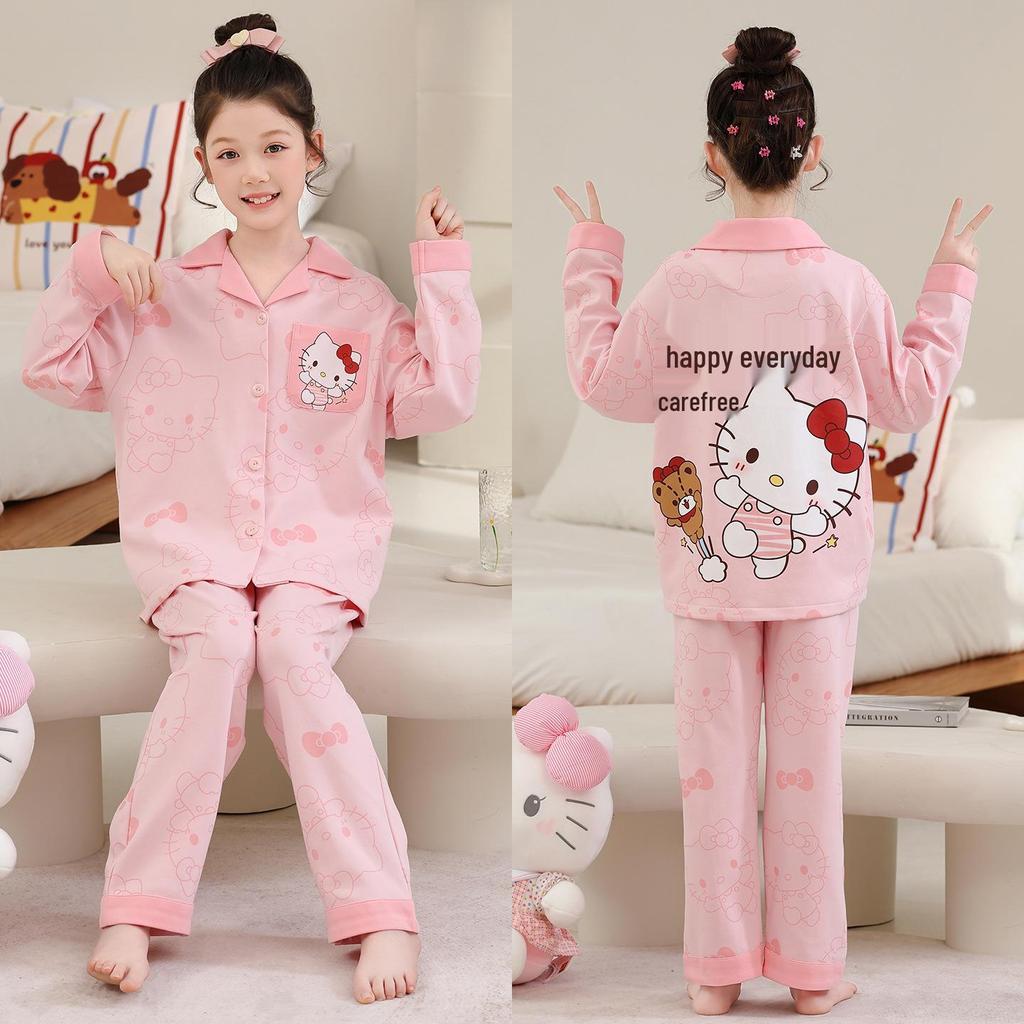 2026 New Girls' Spring & Autumn Long Sleeve Cotton Pajama Set – Princess Style for Medium & Large Children