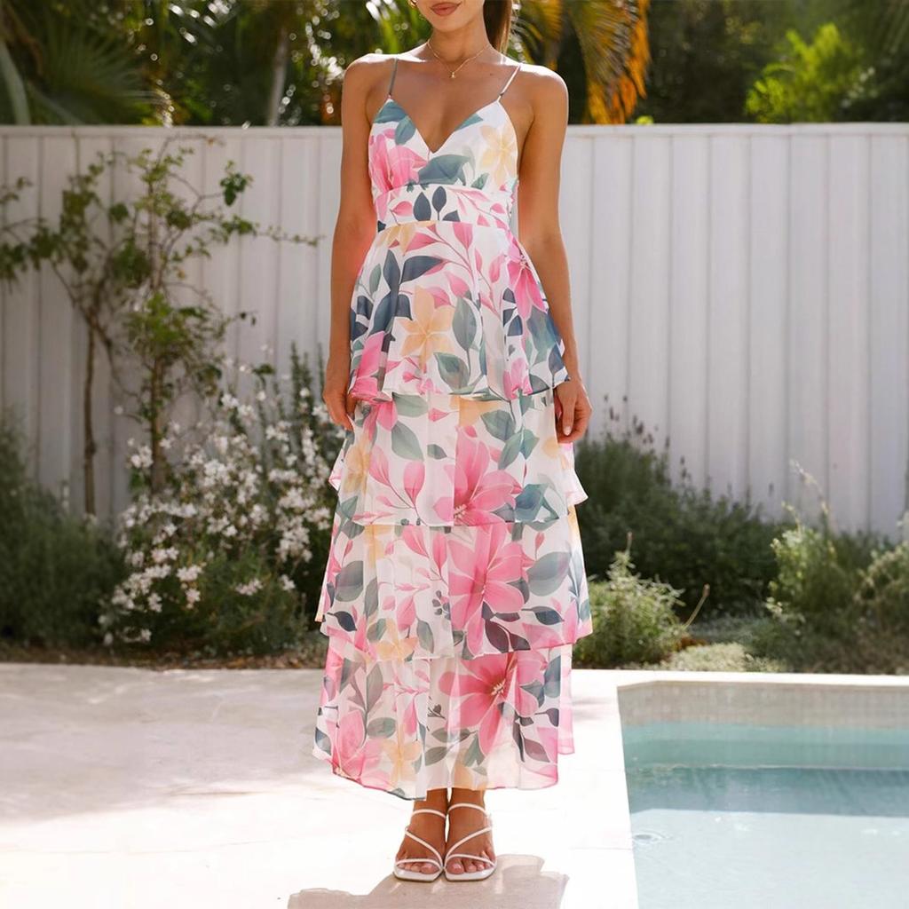 Women's Vacation Casual Style Floral Suspender Dress