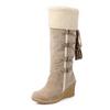 New European and American large-size rear lace-up fringed high boots, sleeve wedge heel snow boots