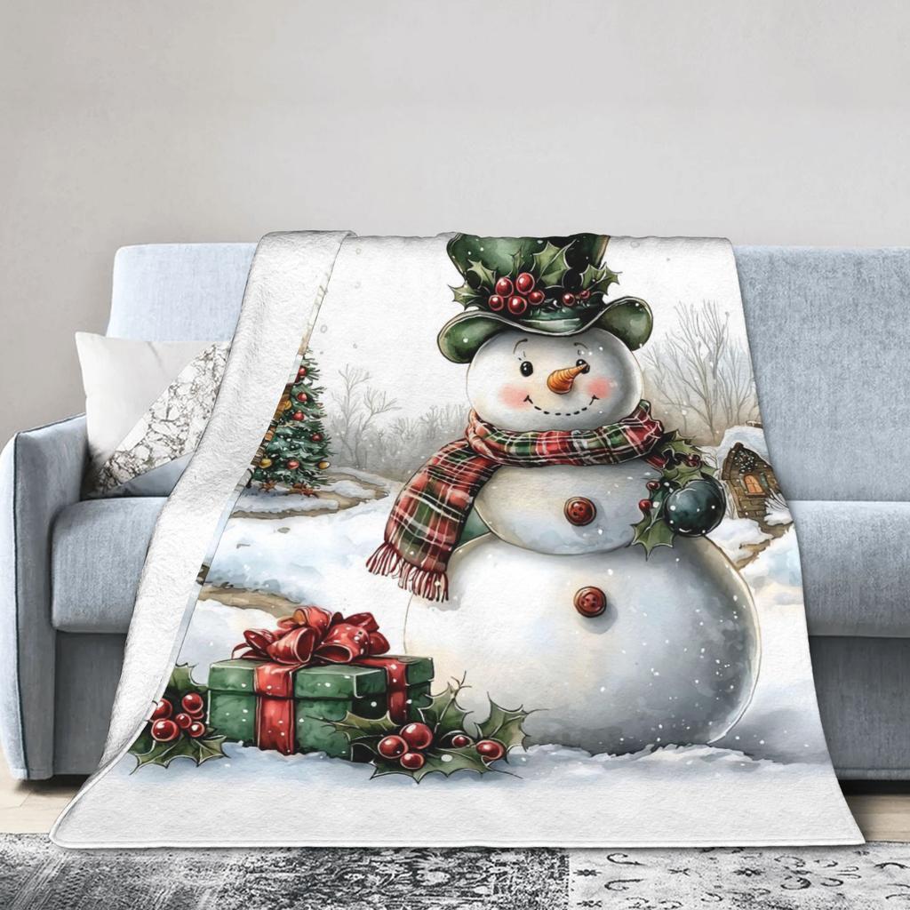 Christmas Snowman Plush Blanket Girls Boys  Flannel Bedding Throws For Outdoor Warm Soft Design Quality Bedspread Gift