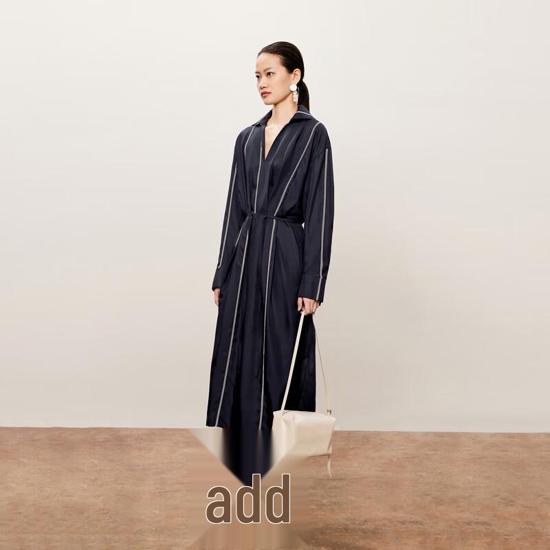 

LESS 2024 Autumn Mulberry Silk Lapel Long Sleeve Dress XL