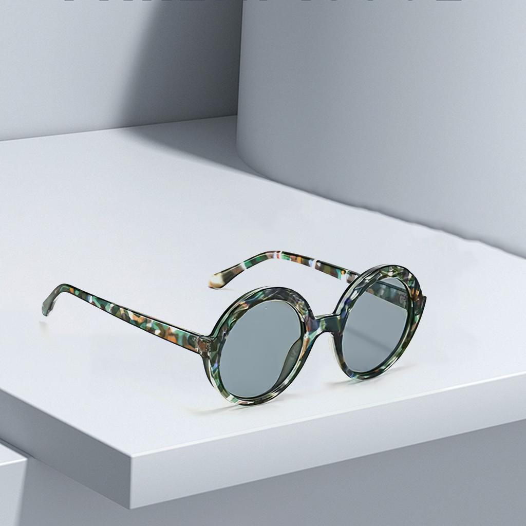 Vintage Sunglasses Women Fashionable Circular Gradient Lens Glasses With Green And Blue Transparent Frame Unique Design
