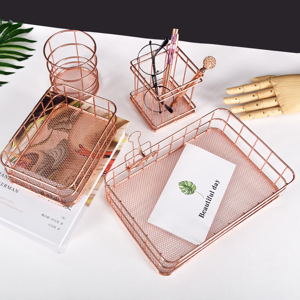 Desk Organizer Wire Baskets Metal Mesh Drawer File Storage Organizer for Business Commercial Shop Office School Handcraft Gift Photography Props