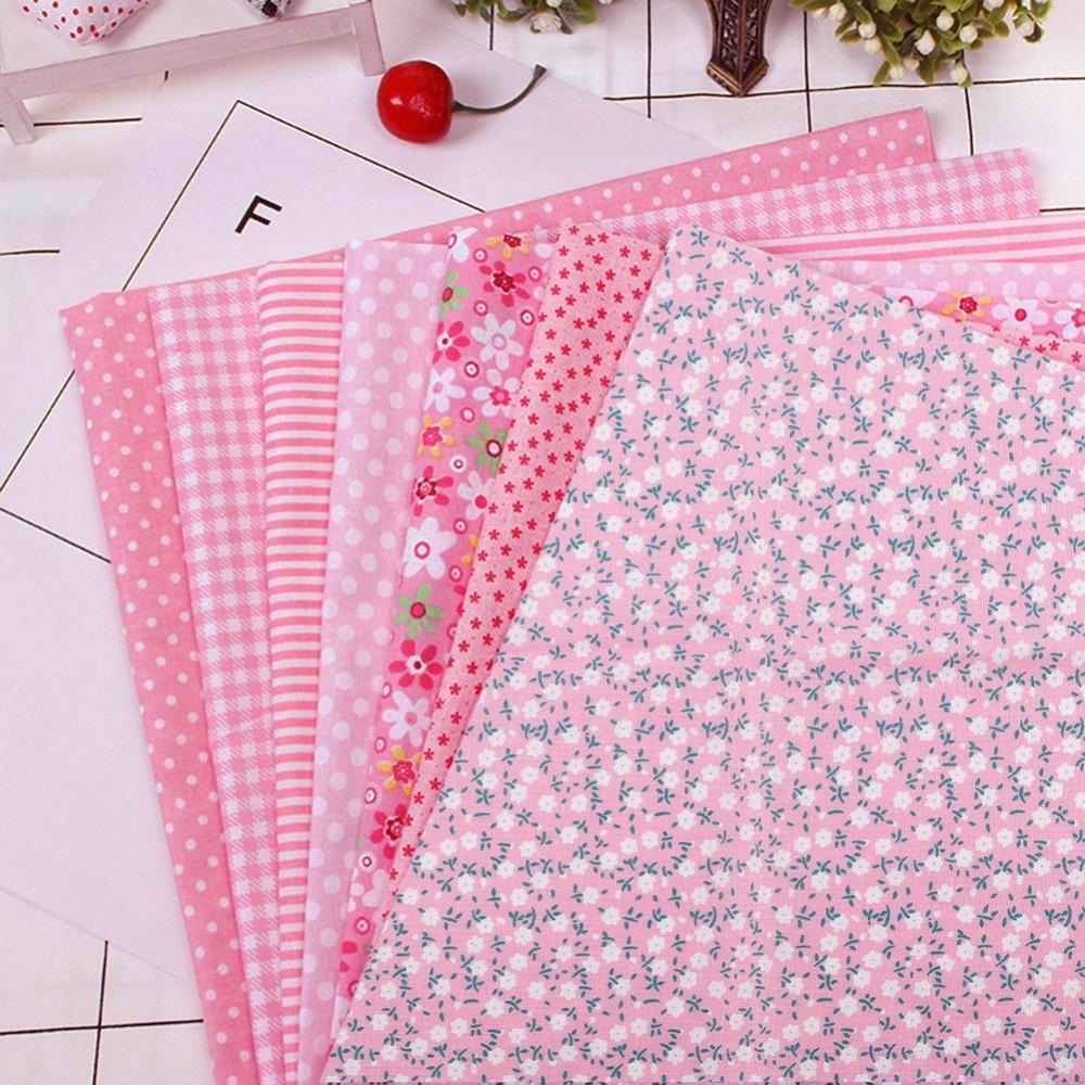 7Pcs Cotton 7 Styles Pink Floral Precut Cotton Squares Dorm Decorative Bedding Making