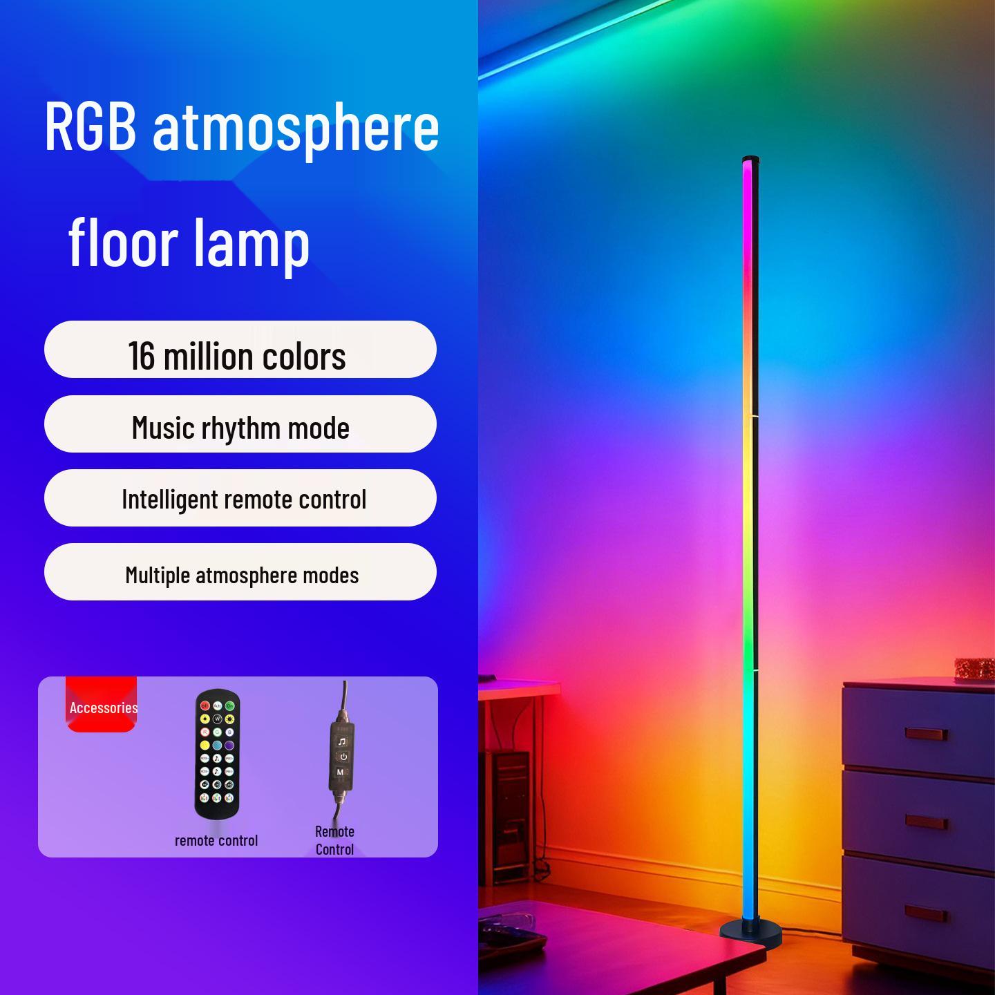 RGB Sound-Reactive Floor Lamp: Colorful Light for E-sports, Living Room, Bedroom, with Music Rhythm and Remote Control. 3W
