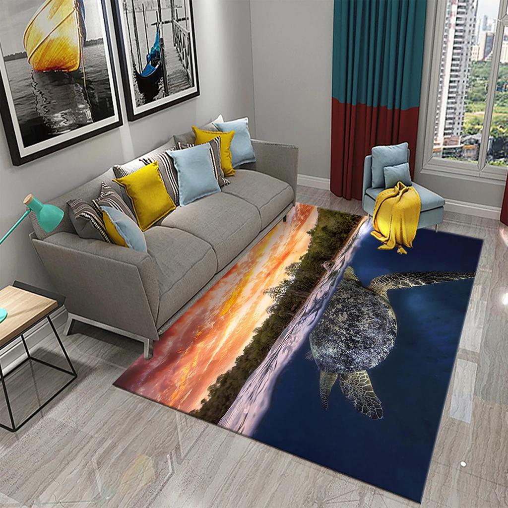 Teppiche mit 3D-Cartoon-Meeresschildkrötenmuster für Wohnzimmer, Badezimmer, rutschfest, groß, Schlafzimmer, Bettvorleger