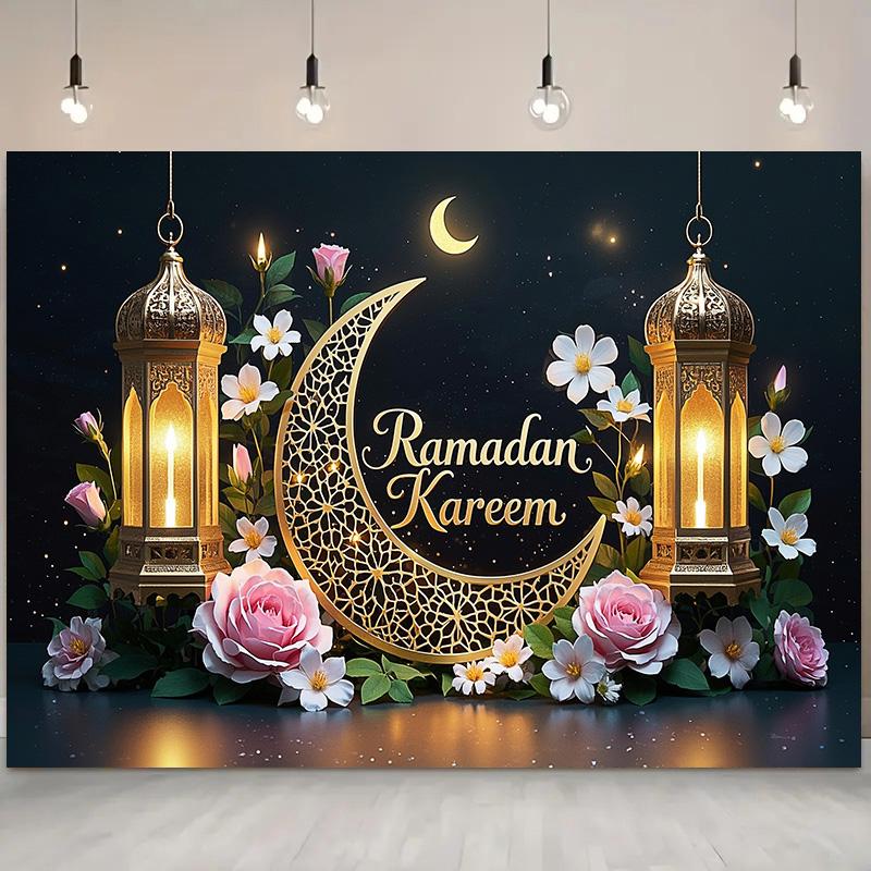 Elegant Eid Al-Adha Moon Photography Backdrops Wall Decoration for Room and Party,Festive Home Decor for New Year and Eid Celebrations