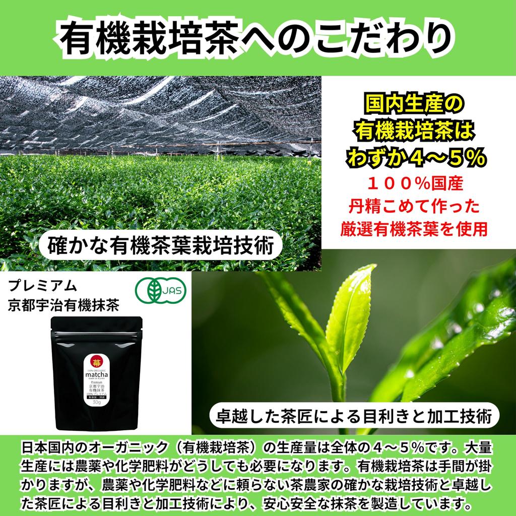 Matcha Premium 30g Ciemnozielona 100% Proszek Matcha, Wyprodukowano w Japonii w Uji, Kioto, Organiczny, Certyfikat JAS, Bez Dodatków, Idealna do Ćwiczeń, Autentyczna
