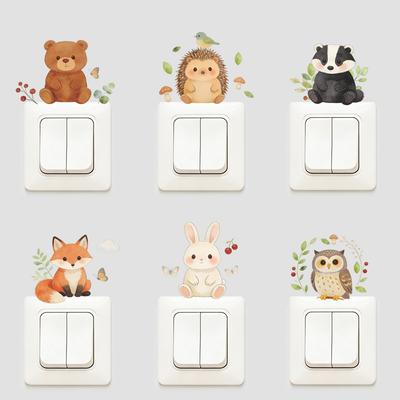Adorable Little Raccoon and Rabbit Animal Combination Bedroom and Living Room Switch Stickers for Decoration